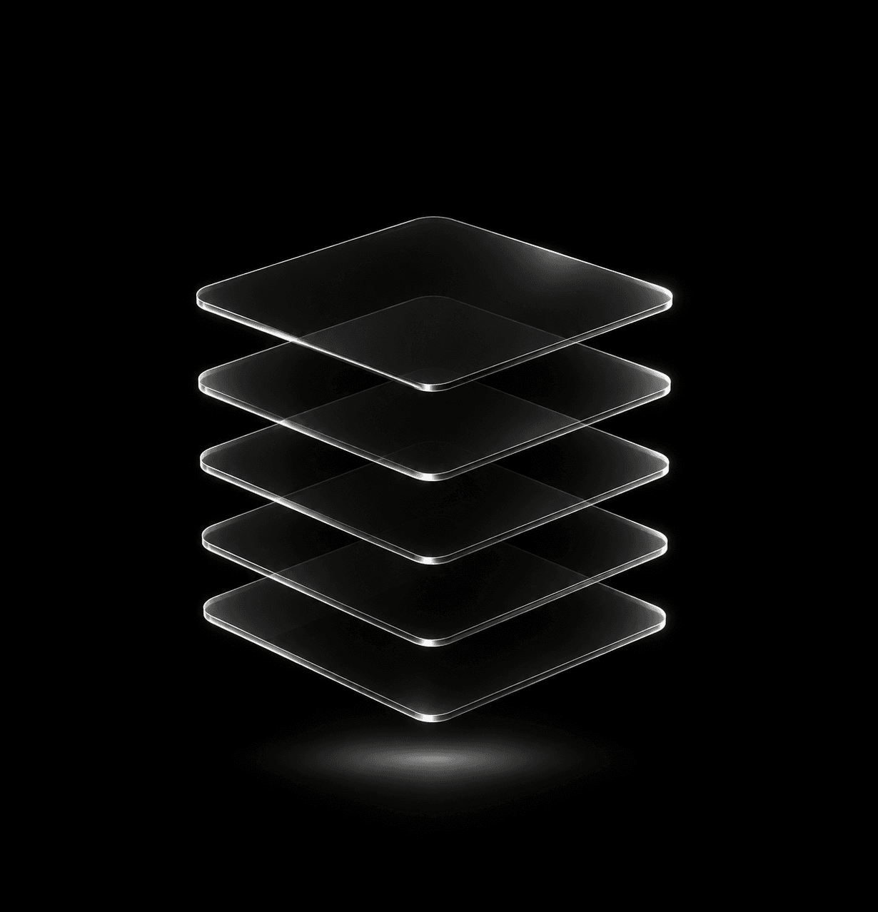 Stack of floating glass layers — multi-tenant SaaS platform development